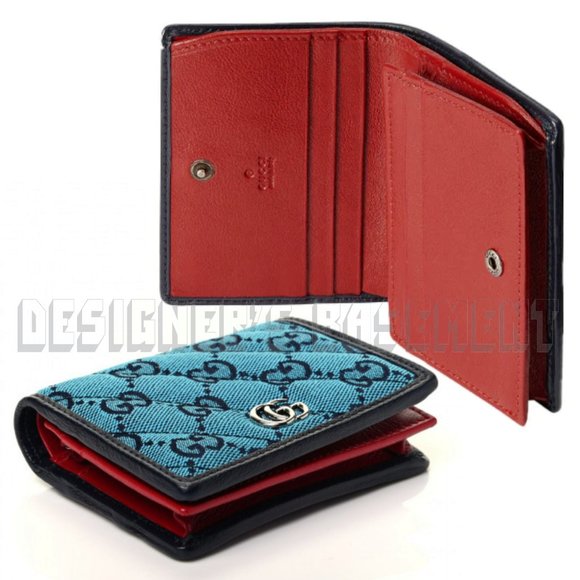 GUCCI Multicolor quilted GG canvas MARMONT GG logo leather trim snap MINI wallet - Picture 5 of 6